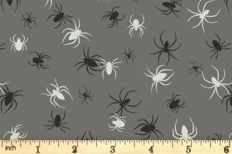 GLOWING FABRICS!! Lewis & Irene Haunted House Fabric Collection Glowing Spiders on Grey Premium 100% Cotton Fabrics