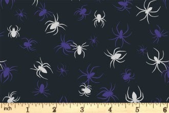 GLOWING FABRICS!! Lewis & Irene Haunted House Fabric Collection Glowing Spiders on Black Premium 100% Cotton Fabrics