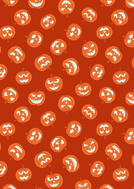 GLOWING FABRICS!! Lewis & Irene Haunted House Fabric Collection Glowing Pumpkin Faces on Orange Premium 100% Cotton Fabrics