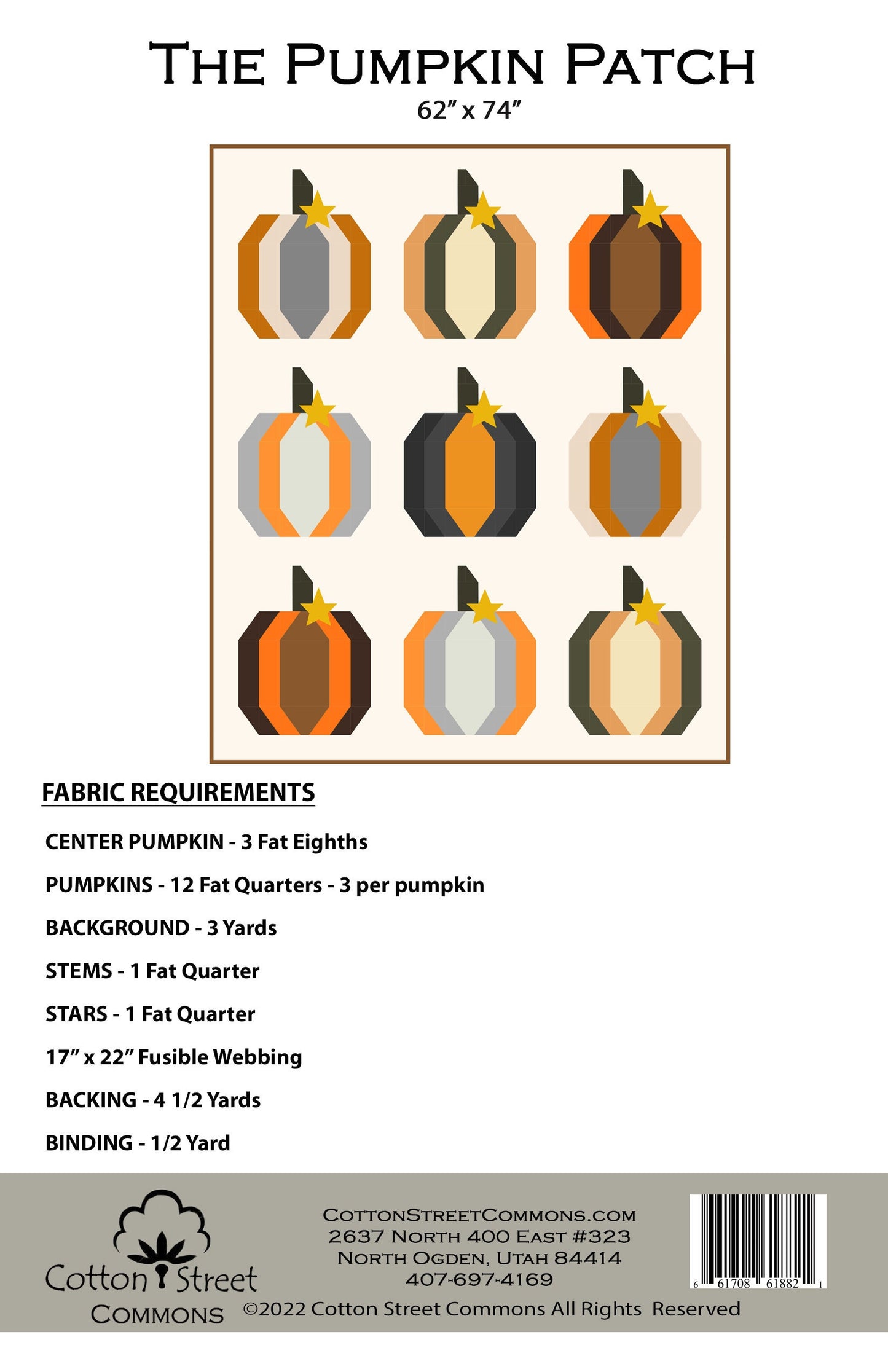 Cotton Street Commons The Pumpkin Patch Quilt Pattern Finished Size 62"x74"