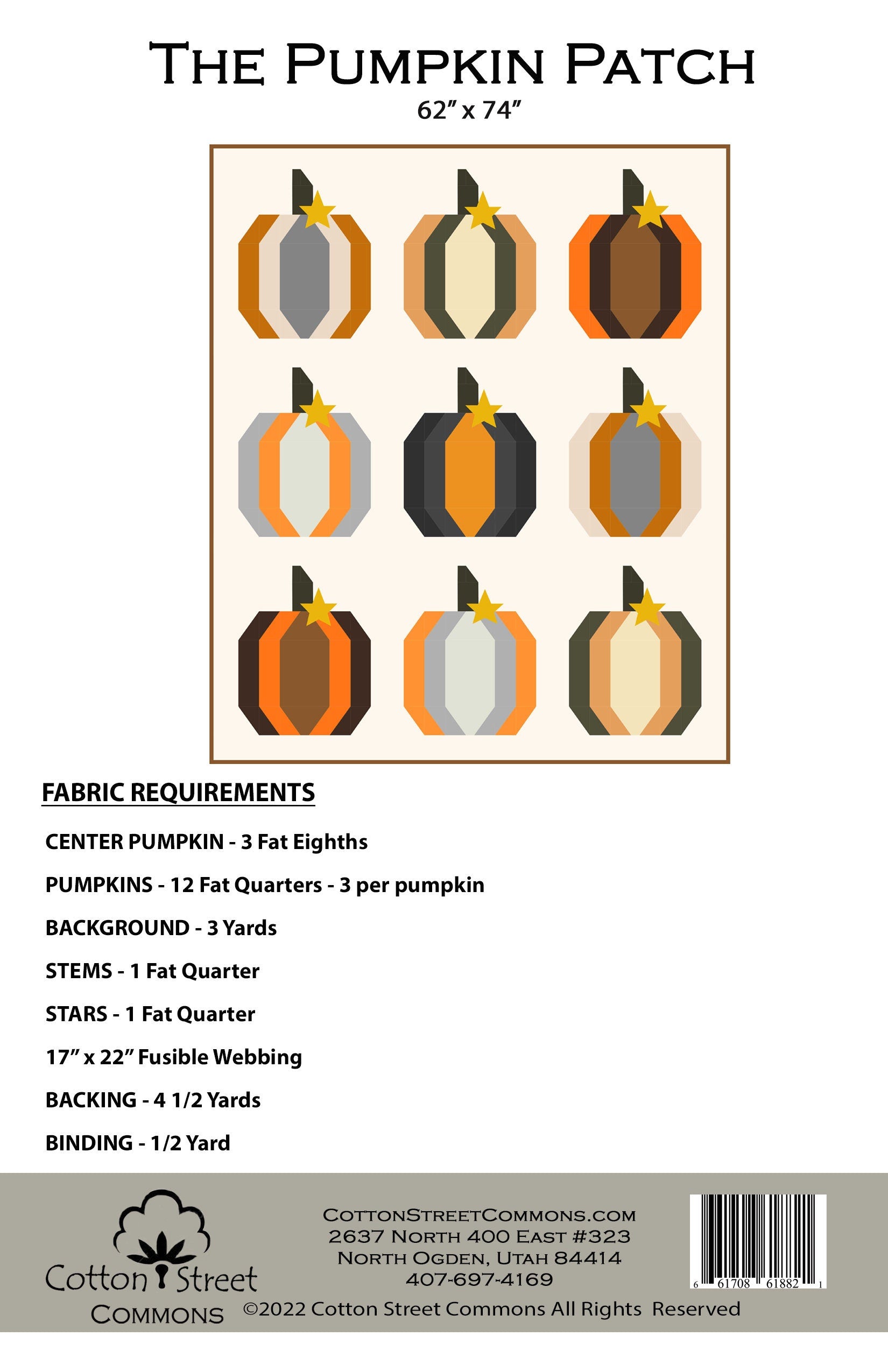 Cotton Street Commons The Pumpkin Patch Quilt Pattern Finished Size 62"x74"