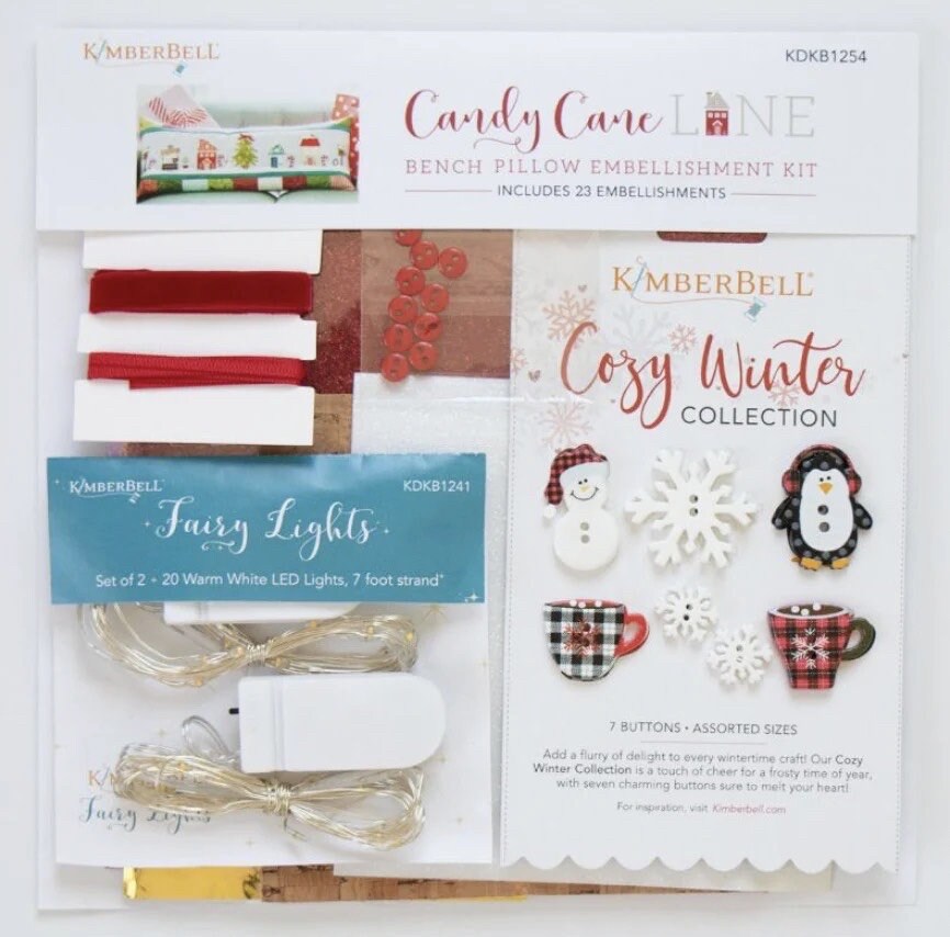 Kimberbell Candy Cane Lane Bench Pillow Collection (Machine Embroidery CD, Fabric Kits, & Embellishment Kits Available)