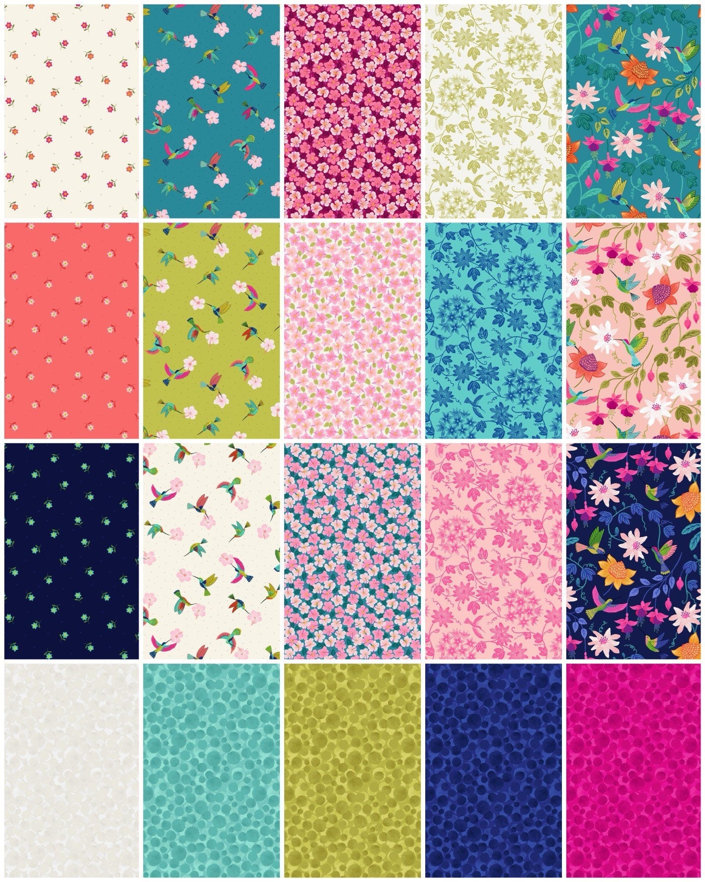 LAST BOLT! Lewis & Irene Hibiscus Hummingbird Fabric Collection Little Flowers on Dark Navy Premium 100% Cotton Quilt Shop Quality Fabrics