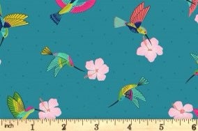 LAST BOLT! Lewis & Irene Hibiscus Hummingbird Fabric Collection Scattered Hummingbirds on Tropical Blue Premium 100% Cotton Fabrics