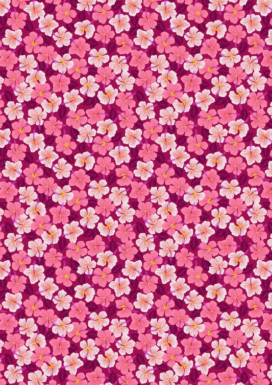 LAST BOLT! Lewis & Irene Hibiscus Hummingbird Fabric Collection Hibiscus on Dark Pink Premium 100% Cotton Quilt Shop Quality Fabrics