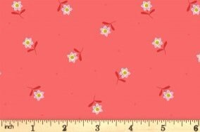 LAST BOLT! Lewis & Irene Hibiscus Hummingbird Fabric Collection Little Flowers on Dark Coral Premium 100% Cotton Quilt Shop Quality Fabrics