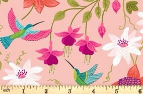 LAST BOLT! Lewis & Irene Hibiscus Hummingbird Fabric Collection Large Floral on Blush Pink Premium 100% Cotton Quilt Shop Quality Fabrics