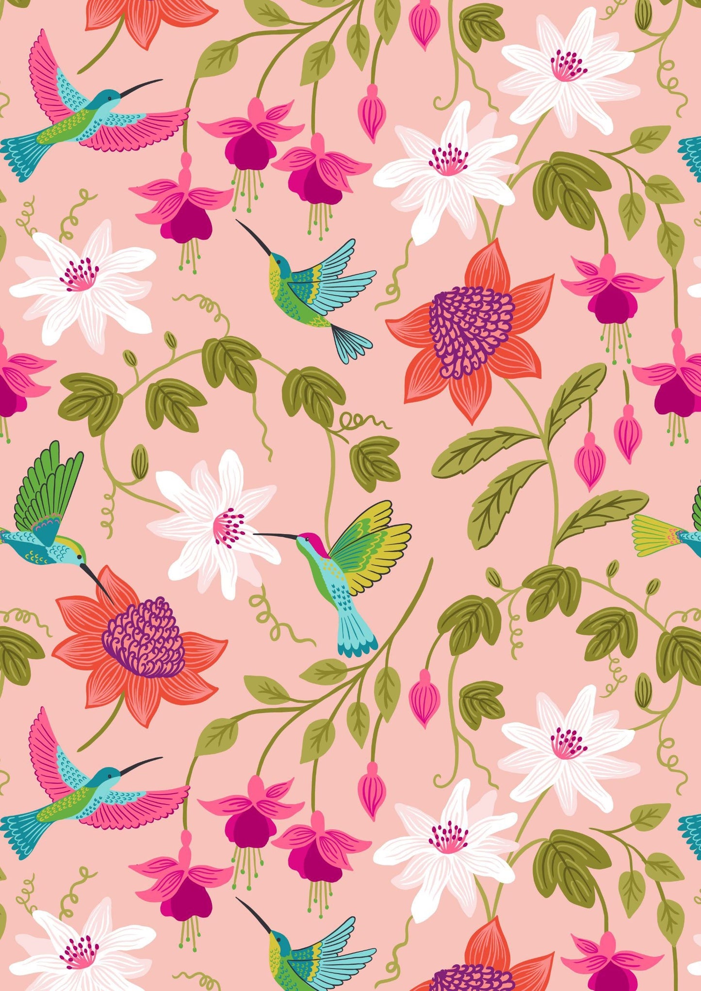 LAST BOLT! Lewis & Irene Hibiscus Hummingbird Fabric Collection Large Floral on Blush Pink Premium 100% Cotton Quilt Shop Quality Fabrics