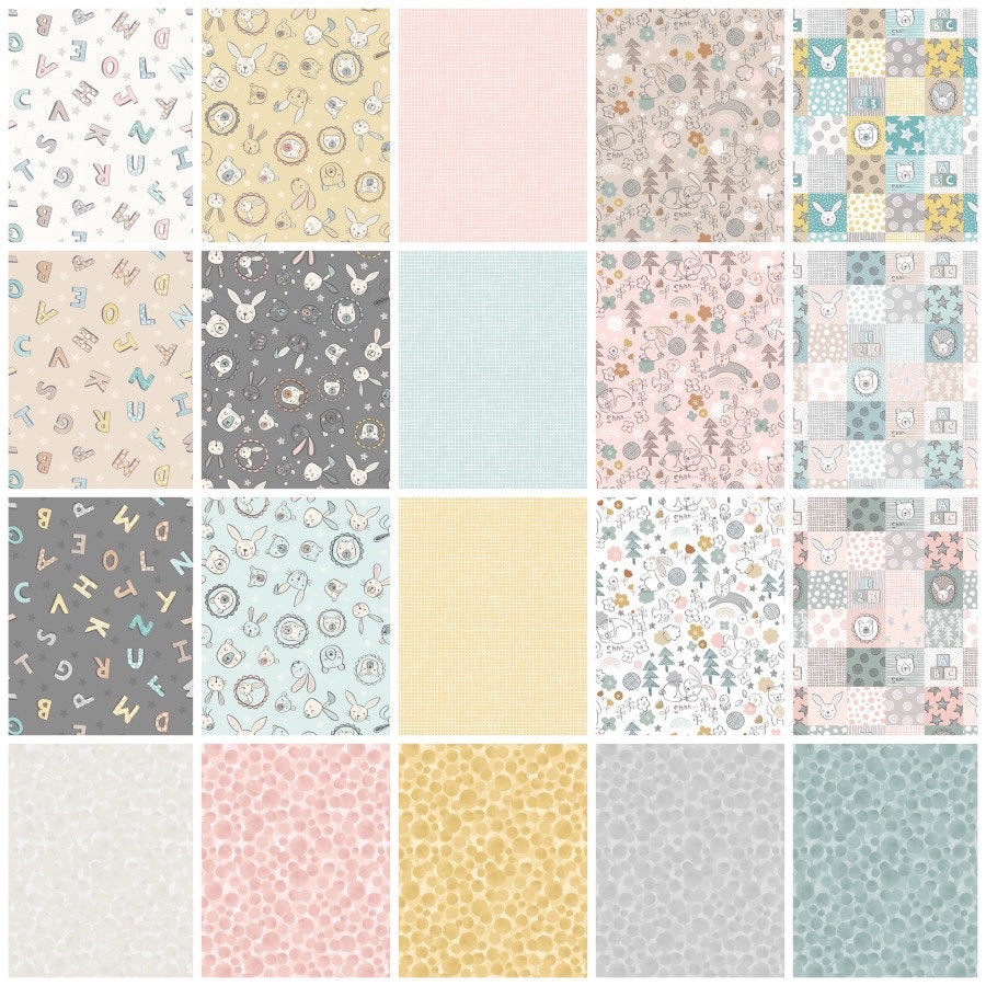 LAST BOLT!! Lewis & Irene Bella Bunny and Bear Fabric Collection Bella and Bear Faces on Pale Blue Premium 100% Cotton Fabrics