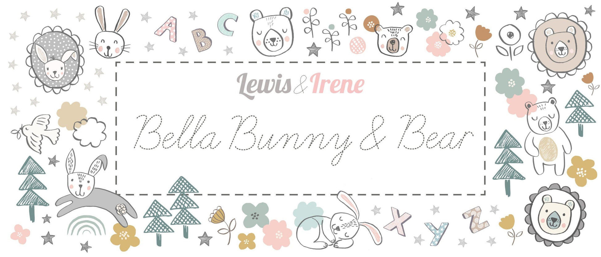 Lewis & Irene Bella Bunny and Bear Fabric Collection Bella and Bear on Cream Premium 100% Cotton Quilt Shop Quality Fabrics