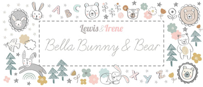 LAST BOLT!! Lewis & Irene Bella Bunny and Bear Fabric Collection Bella and Bear Faces on Pale Blue Premium 100% Cotton Fabrics