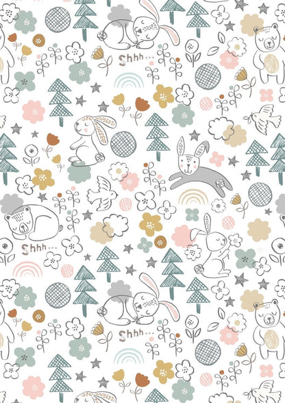 Lewis & Irene Bella Bunny and Bear Fabric Collection Bella and Bear on Cream Premium 100% Cotton Quilt Shop Quality Fabrics