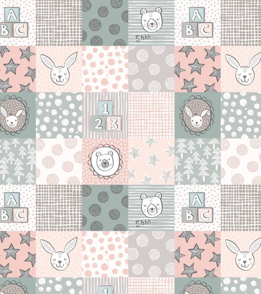 Lewis & Irene Bella Bunny and Bear Fabric Collection 3” Squares on Pink Premium 100% Cotton Quilt Shop Quality Fabrics