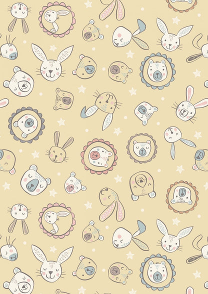 Lewis & Irene Bella Bunny and Bear Fabric Collection Bella and Bear Faces on Yellow Premium 100% Cotton Quilt Shop Quality Fabrics