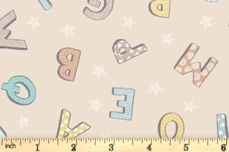 Lewis & Irene Bella Bunny and Bear Fabric Collection Alphabet on Natural Premium 100% Cotton Quilt Shop Quality Fabrics