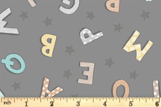 Lewis & Irene Bella Bunny and Bear Fabric Collection Alphabet on Dark Grey Premium 100% Cotton Quilt Shop Quality Fabrics