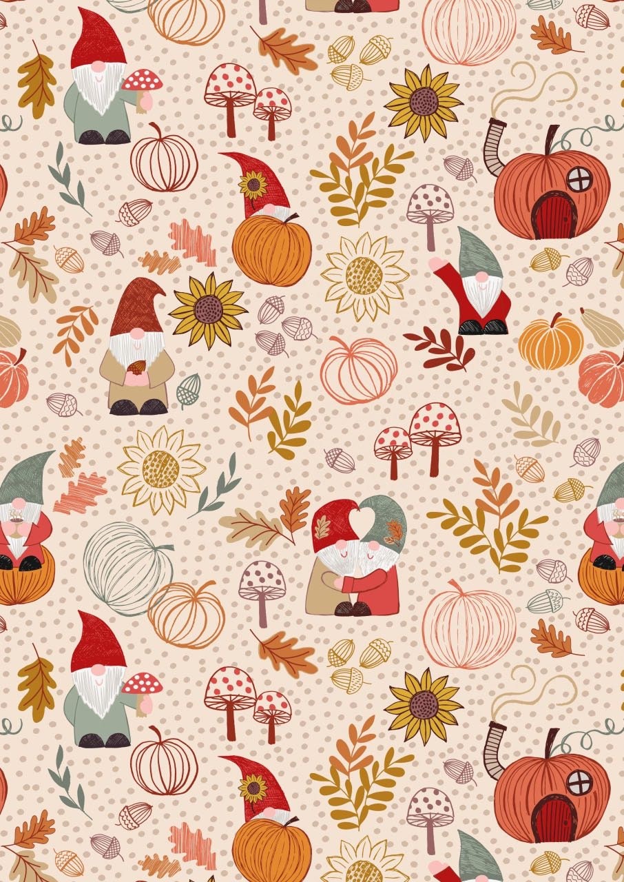 LAST BOLT! Lewis & Irene Snuggle Season Fabric Collection Autumn Gnomes on Dark Cream Premium 100% Cotton Quilt Shop Quality Fabrics