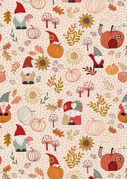 LAST BOLT! Lewis & Irene Snuggle Season Fabric Collection Autumn Gnomes on Dark Cream Premium 100% Cotton Quilt Shop Quality Fabrics