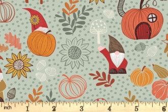 LAST BOLT! Lewis & Irene Snuggle Season Fabric Collection Autumn Gnomes on Light Sage Premium 100% Cotton Quilt Shop Quality Fabrics