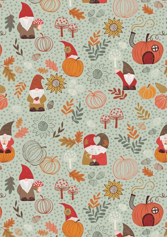 LAST BOLT! Lewis & Irene Snuggle Season Fabric Collection Autumn Gnomes on Light Sage Premium 100% Cotton Quilt Shop Quality Fabrics