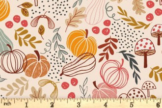 LAST BOLT!! Lewis & Irene Snuggle Season Fabric Collection Pumpkins on Cream Premium 100% Cotton Quilt Shop Quality Fabrics