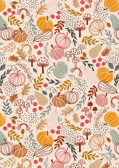 LAST BOLT!! Lewis & Irene Snuggle Season Fabric Collection Pumpkins on Cream Premium 100% Cotton Quilt Shop Quality Fabrics