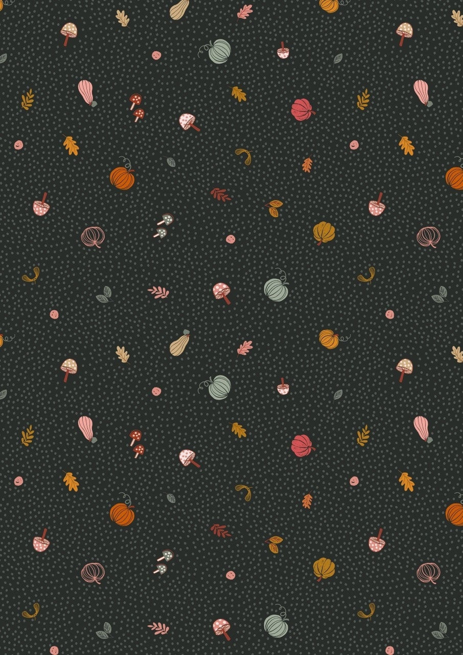 LAST BOLT! Lewis & Irene Snuggle Season Fabric Collection Little Pumpkins on Dark Forest Premium 100% Cotton Quilt Shop Quality Fabrics