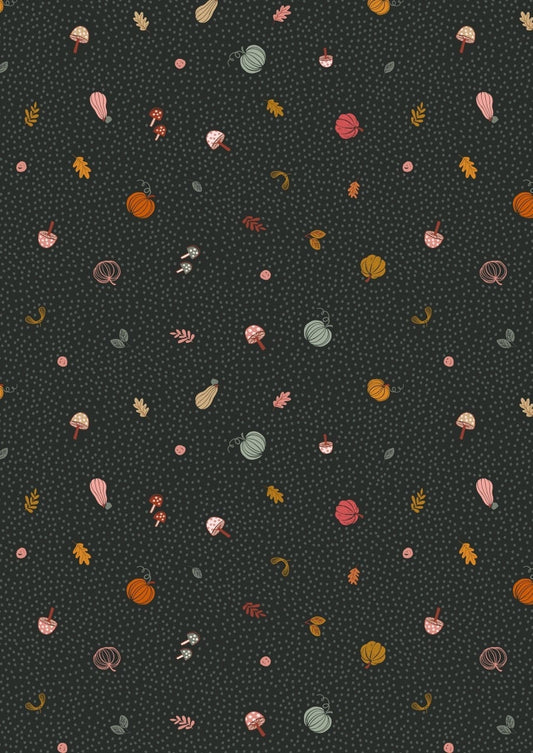 LAST BOLT! Lewis & Irene Snuggle Season Fabric Collection Little Pumpkins on Dark Forest Premium 100% Cotton Quilt Shop Quality Fabrics