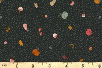 LAST BOLT! Lewis & Irene Snuggle Season Fabric Collection Little Pumpkins on Dark Forest Premium 100% Cotton Quilt Shop Quality Fabrics