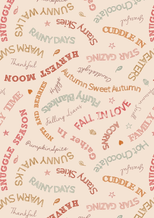 LAST BOLT! Lewis & Irene Snuggle Season Fabric Collection Cozy Words on Cream Premium 100% Cotton Quilt Shop Quality Fabrics