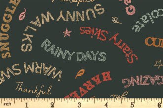 LAST BOLT! Lewis & Irene Snuggle Season Fabric Collection Cozy Words on Dark Forest Premium 100% Cotton Quilt Shop Quality Fabrics