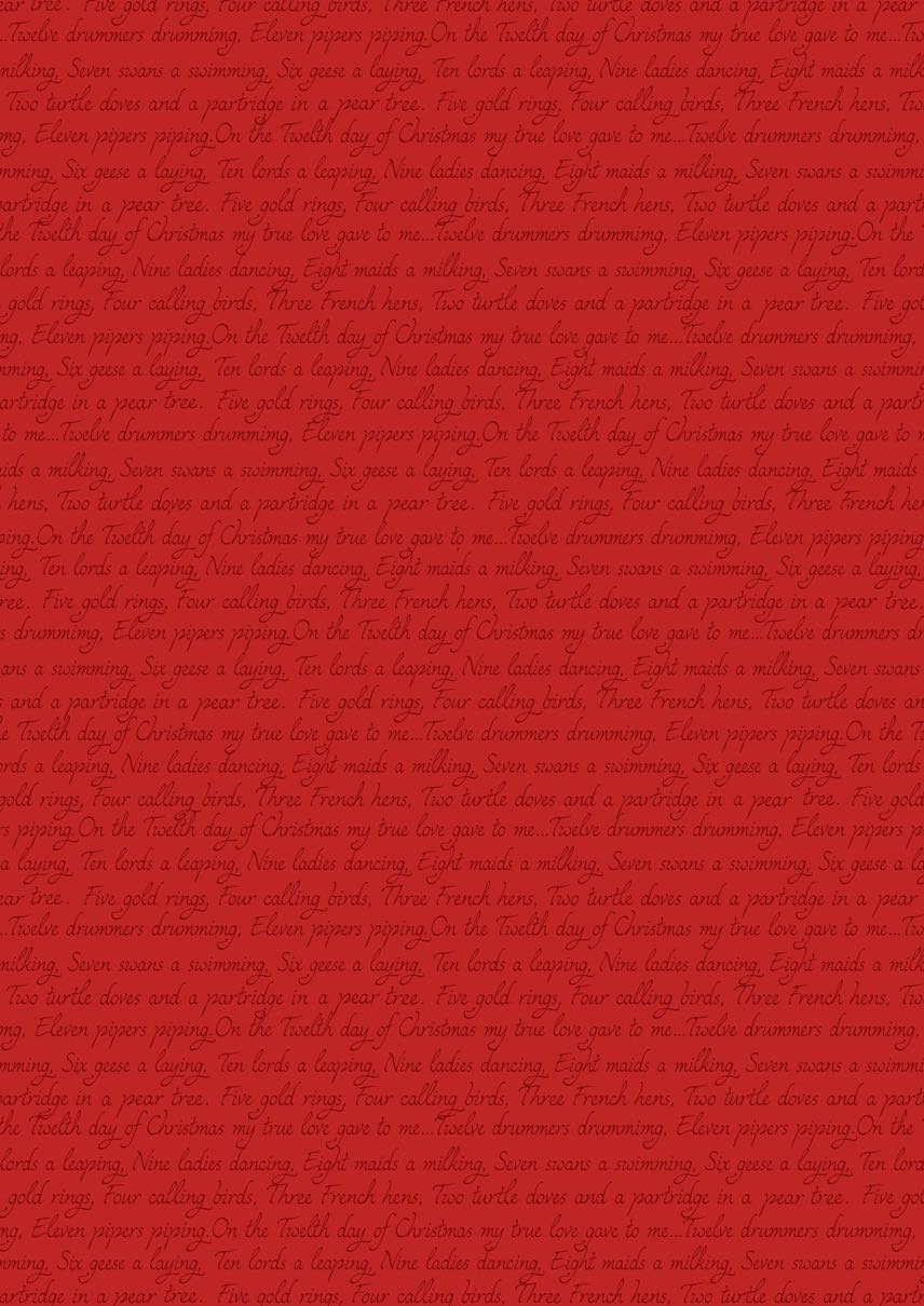 LAST BOLT!! Lewis & Irene 12 Days of Christmas Fabric Collection Christmas Script on Red Premium 100% Cotton Fabrics