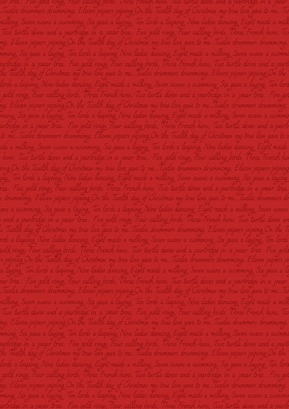 LAST BOLT!! Lewis & Irene 12 Days of Christmas Fabric Collection Christmas Script on Red Premium 100% Cotton Fabrics