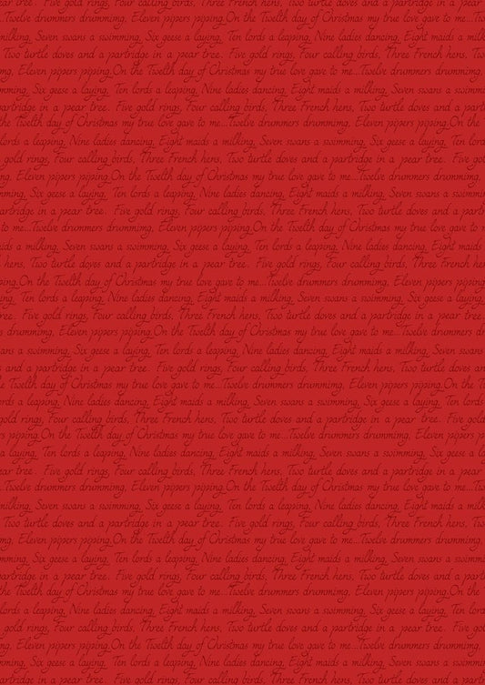 LAST BOLT!! Lewis & Irene 12 Days of Christmas Fabric Collection Christmas Script on Red Premium 100% Cotton Fabrics