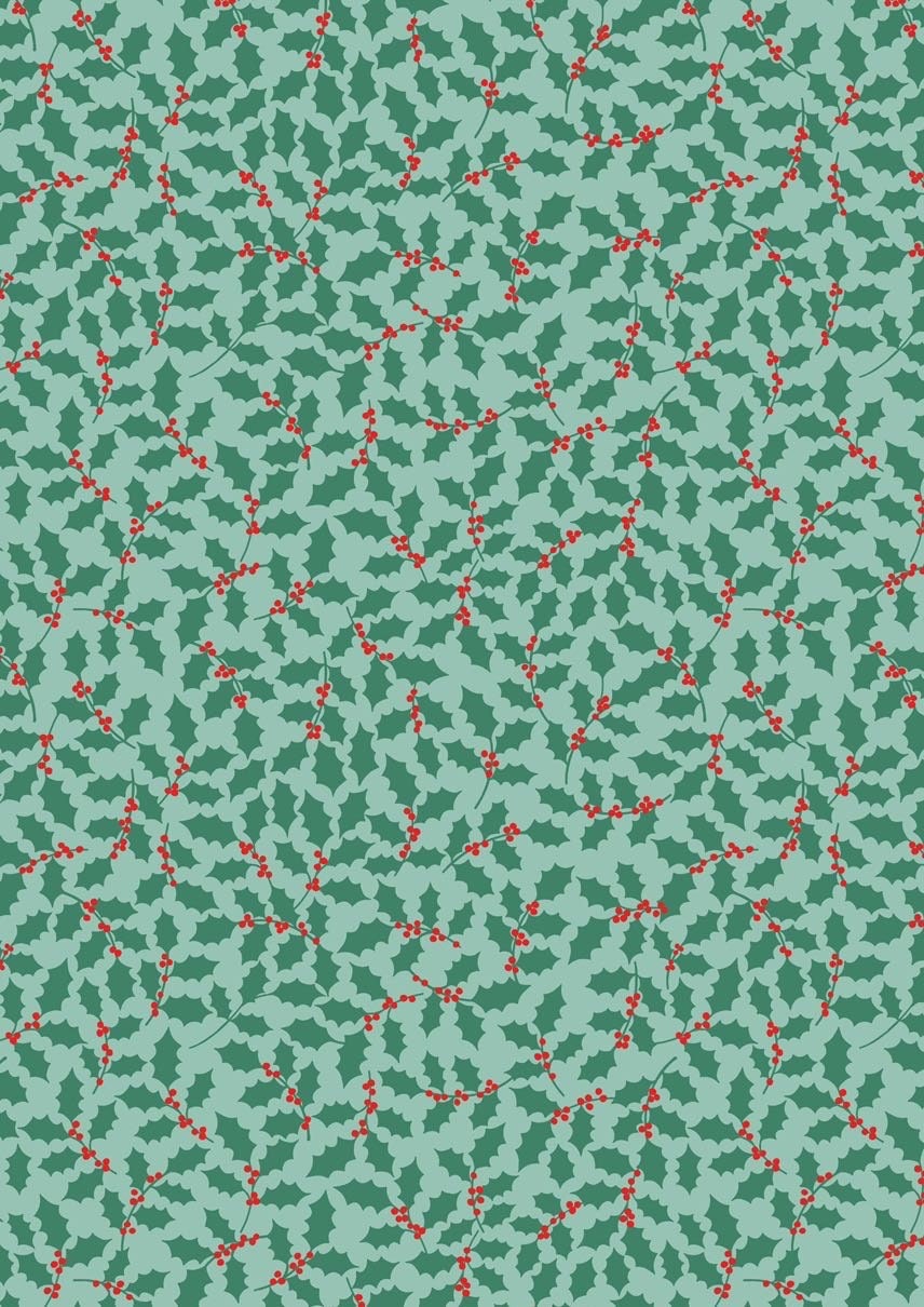 LAST BOLT!! Lewis & Irene 12 Days of Christmas Fabric Collection Christmas Holly on Blue Premium 100% Cotton Fabrics