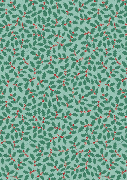 LAST BOLT!! Lewis & Irene 12 Days of Christmas Fabric Collection Christmas Holly on Blue Premium 100% Cotton Fabrics