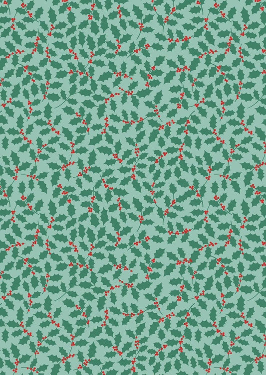 LAST BOLT!! Lewis & Irene 12 Days of Christmas Fabric Collection Christmas Holly on Blue Premium 100% Cotton Fabrics