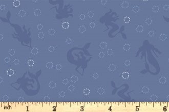 Lewis & Irene Moontide Fabric Collection Metallic Silver Mermaid Silhouettes on Blue Premium 100% Cotton Quilt Shop Quality Fabrics