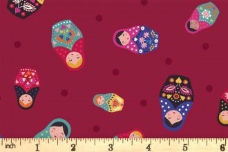 LAST BOLT! Lewis & Irene Little Matryoshka Fabric Collection Matryoshka on Dark Red Premium 100% Cotton Quilt Shop Quality Fabrics