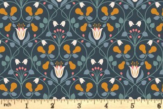 Lewis & Irene Wintertide Fabric Collection Metallic Copper Pear Hearts on Dark Blue Premium 100% Cotton Quilt Shop Quality Fabrics