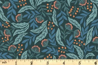 LAST BOLT!!! Lewis & Irene Wintertide Fabric Collection Metallic Copper Arts and Crafts on Dark Blue Premium 100% Cotton Fabrics