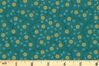 Lewis & Irene Wintertide Fabric Collection Metallic Gold Flowers on Green Premium 100% Cotton Quilt Shop Quality Fabrics