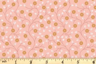 Lewis & Irene Wintertide Fabric Collection Metallic Copper Flowers on Pink Premium 100% Cotton Quilt Shop Quality Fabrics