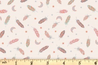 LAST BOLT! Lewis & Irene Enchanted Fabric Collection Metallic Copper Feathers and Stars on Cream Premium 100% Cotton Fabrics