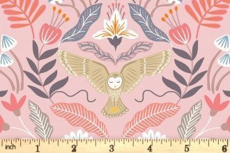 LAST BOLT! Lewis & Irene Enchanted Fabric Collection Metallic Copper Enchanted Owl on Pink Premium 100% Cotton Quilt Shop Quality Fabrics