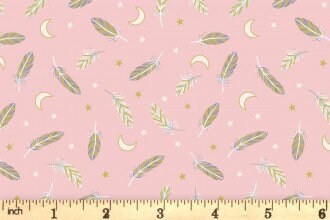 LAST BOLT! Lewis & Irene Enchanted Fabric Collection Metallic Gold Feathers and Stars on Pink Premium 100% Cotton Quilt Shop Quality Fabrics