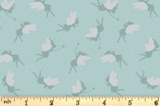 RETIRED! Lewis & Irene Small Things Mystical and Magical Fabric Collection Silver Metallic Fairies on Duck Egg Blue Premium 100% Cotton