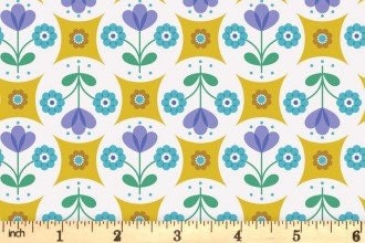 Lewis & Irene Flower Child Fabric Collection Fab Floral Circles on Yellow Premium 100% Cotton Quilt Shop Quality Fabrics