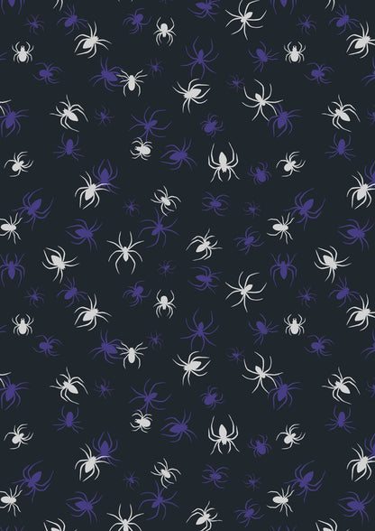 GLOWING FABRICS!! Lewis & Irene Haunted House Fabric Collection Glowing Spiders on Black Premium 100% Cotton Fabrics