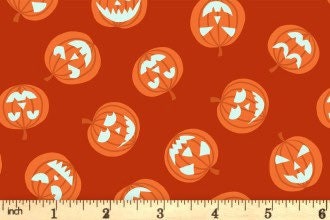 GLOWING FABRICS!! Lewis & Irene Haunted House Fabric Collection Glowing Pumpkin Faces on Orange Premium 100% Cotton Fabrics